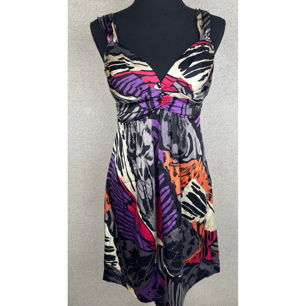Hale Bob Y2K 2000s Retro 100% Silk Butterfly Print Empire Sundress Size M Purple